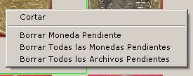 Men&uacute; PopUp en Vista de Monedas Registradas